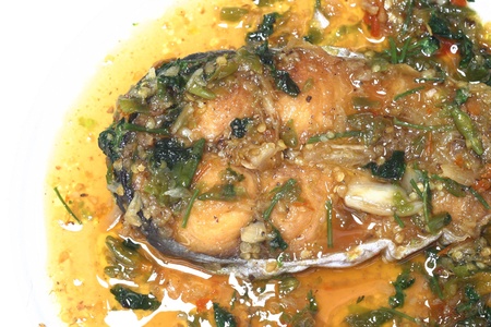  fried Spanish mackerel with hot sauceの写真素材