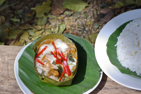 steamed fish curry with riceの写真素材