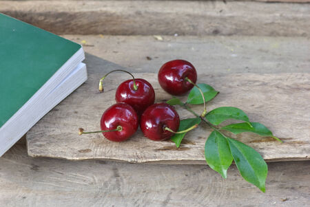 cherry and a bookの写真素材