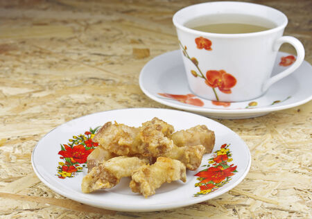 fried pork with teaの写真素材