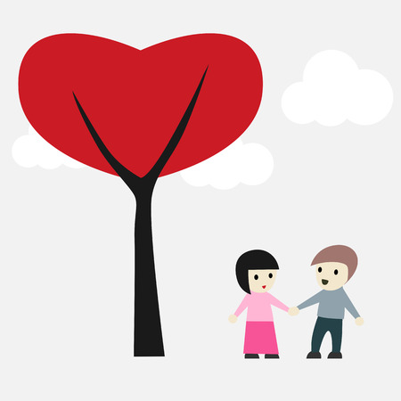 cute man and women under tree loveのイラスト素材