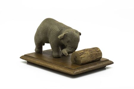Handcraft little wood elephant sculpture Isolateの写真素材