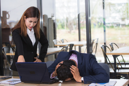 Asia business people, businesswoman angry businessman, Portrait business concept.の写真素材