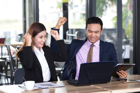 Asian business people or businessman and businesswoman success for working, Portrait business conceptの写真素材