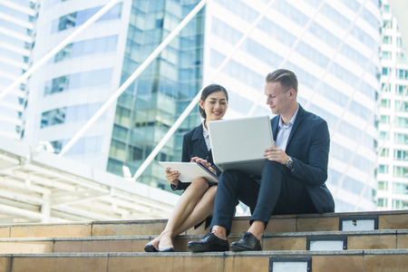 Businessman sitting and use Laptop for Present Work Project. People working concept.の写真素材