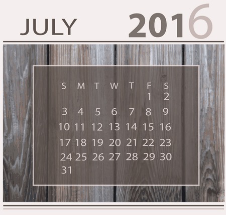 Calendar for july 2016 on wood background textureのイラスト素材