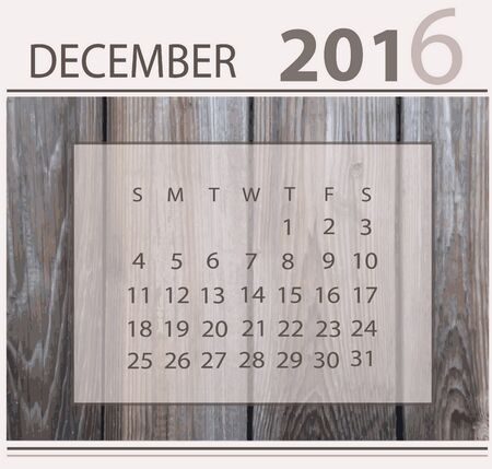Calendar for december 2016 on wood background textureのイラスト素材