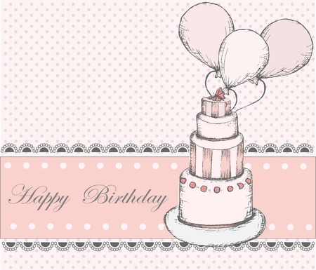 Happy Birthday Greeting card with cakeのイラスト素材