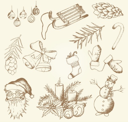Vector set of Christmas hand drawn iconsのイラスト素材