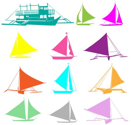 A set of silhouettes of yachtsのイラスト素材