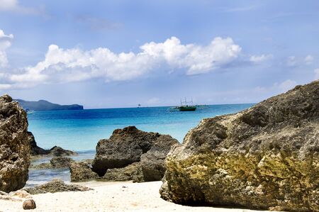 Beach with rocks in water, Boracay island