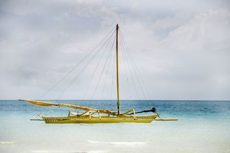Traditional Sailboat on Boracay beach in Philippinesの写真素材