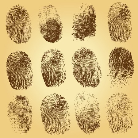 Set of  fingerprints, vector illustration isolated on vintage backgroundのイラスト素材