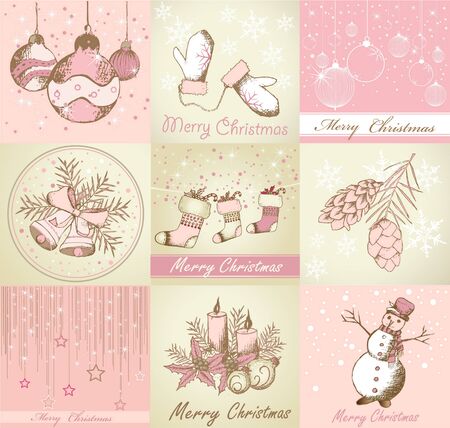 Set of Merry Christmas backgrounds and decorative elementsのイラスト素材