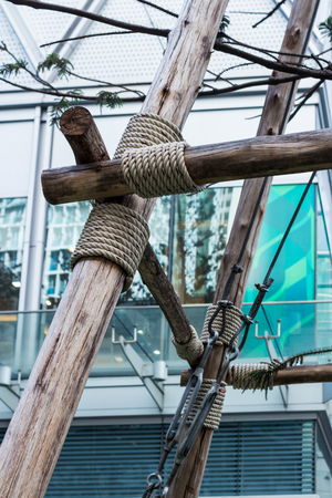 gardener use crutch for new treeの写真素材