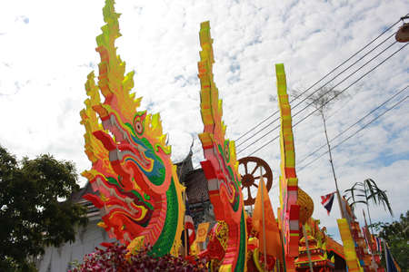 NaKhon Si Thammarat, THAILAND - OCT 9: Unidentified people participate at the parade in \"Chak Phra Festival\" a traditional buddhist festival on October 31, 2014 NaKhon Si Thammarat, Southern of Thailand.のeditorial素材