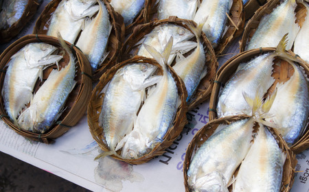 Mackerel steamed on bamboo basketの写真素材