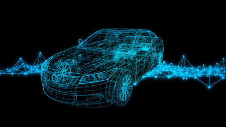 car model body structure, wire model with Reflect 3d renderingの写真素材