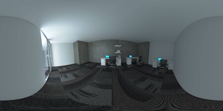 d illustration spherical 360 vr degrees, a seamless panorama of the room and office interior design...