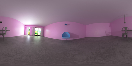 d illustration spherical 360 vr degrees, a seamless panorama of the room and office interior design (3D rendering)の写真素材