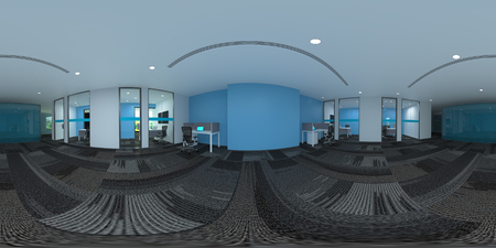 d illustration spherical 360 vr degrees, a seamless panorama of the room and office interior design (3D rendering)の写真素材