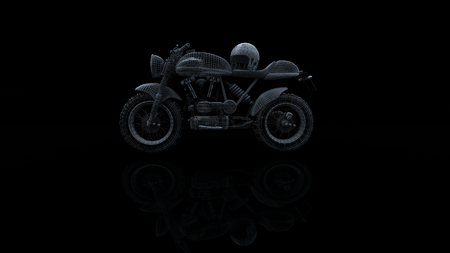 motorcycle model body structure, wire model with Reflect 3d renderingの写真素材