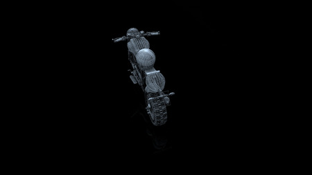 motorcycle model body structure, wire model with Reflect 3d rendering