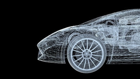 car model body structure, wire model 3d renderingの写真素材