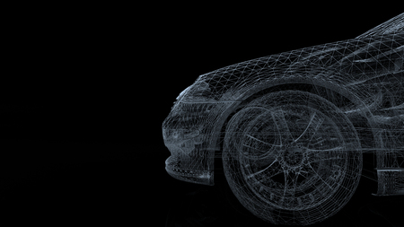car model body structure, wire model with Reflect 3d renderingの写真素材