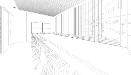 outline sketch drawing perspective of an interior spaceの写真素材