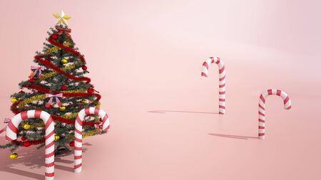 Happy  decorate Christmas tree and  gift boxes happy day 3d renderingの写真素材