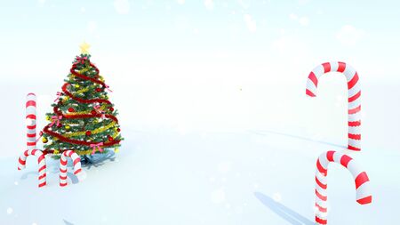 Happy  decorate Christmas tree and  gift boxes happy day 3d renderingの写真素材