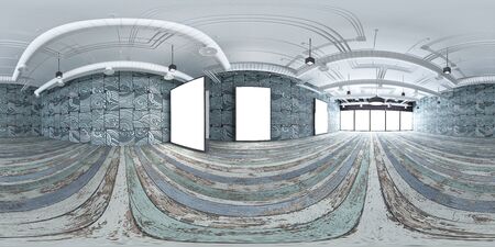 3d gallery room illustration spherical 360 vr degrees, a seamless panorama of the room and interior design for business room (3D rendering)の写真素材