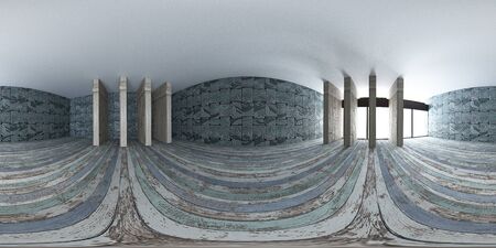 3d gallery room illustration spherical 360 vr degrees, a seamless panorama of the room and interior...