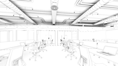 outline sketch drawing perspective of an interior space(3D rendering)の写真素材