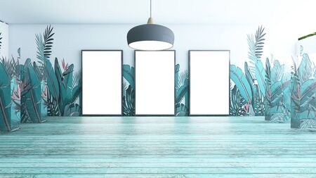 3d gallery room tropical  illustration  interior design for business room  (3D rendering)