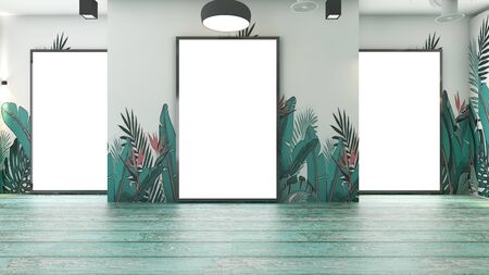 3d gallery room tropical  illustration  interior design for business room  (3D rendering)