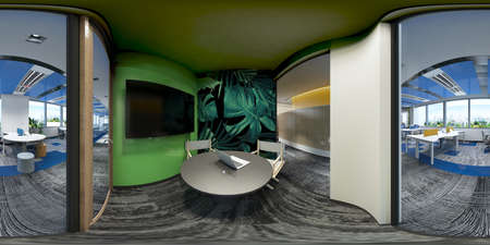 3d illustration spherical 360 vr degrees, a seamless panorama of the room and interior design 3D...