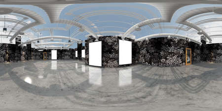 3d gallery room illustration spherical 360 vr degrees, a seamless panorama of the room and interior...