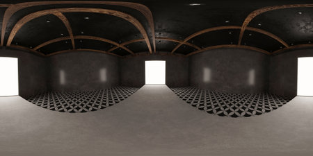3d gallery room illustration spherical 360 vr degrees, a seamless panorama of the room and interior design for business roomの写真素材