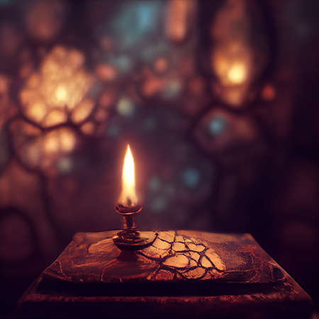 Burning candle in a dark room with a beautiful bokeh