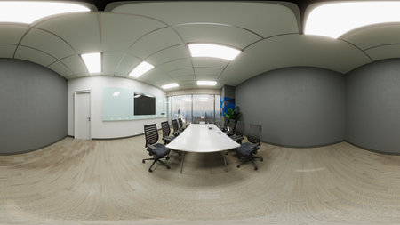 3D CG 360-degree VR panorama   rendering of a Modern meeting room with computers and boardroom