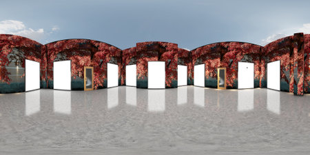 3d gallery room illustration spherical 360 vr degrees, a seamless panorama of the room 3d rendering