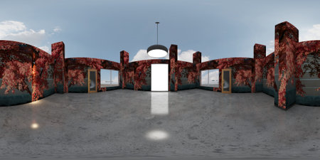 3d gallery room illustration spherical 360 vr degrees, a seamless panorama of the room 3d renderingの写真素材