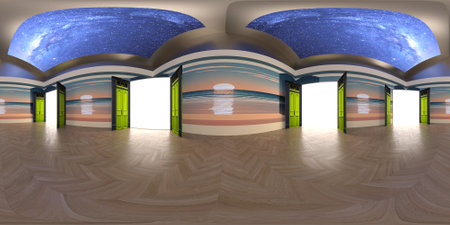 Interior of a room with open doors. 3D rendering.