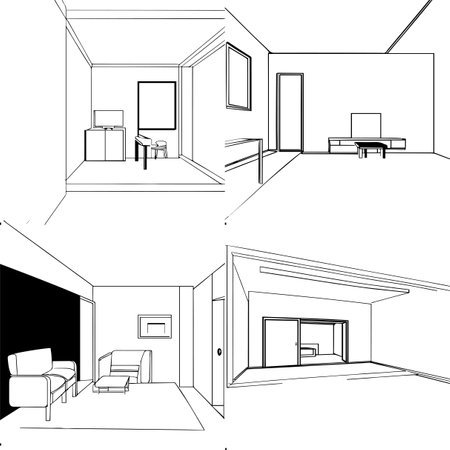 Sketch interior of the living room. Black and white illustrationのイラスト素材