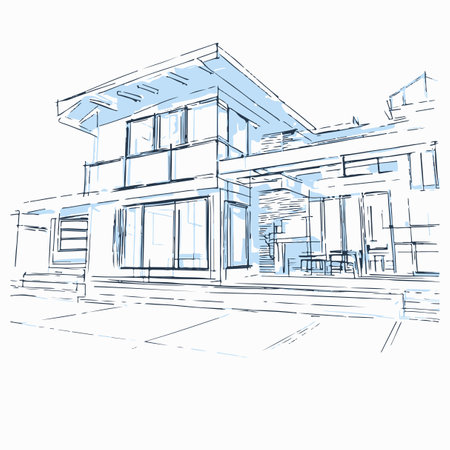 Sketch of a modern house on a white background. Vector illustrationのイラスト素材