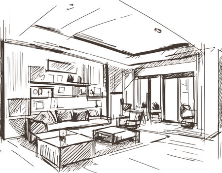 interior sketch design of living room, vector illustration eps10のイラスト素材
