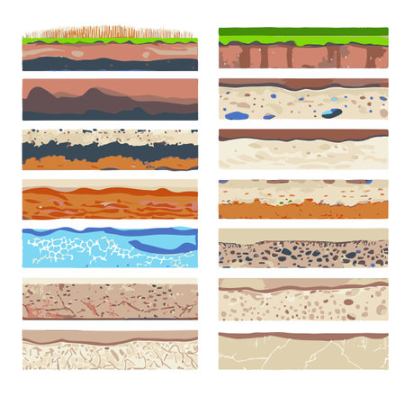 Different types of soil layers. Vector illustration. Set of backgrounds.のイラスト素材