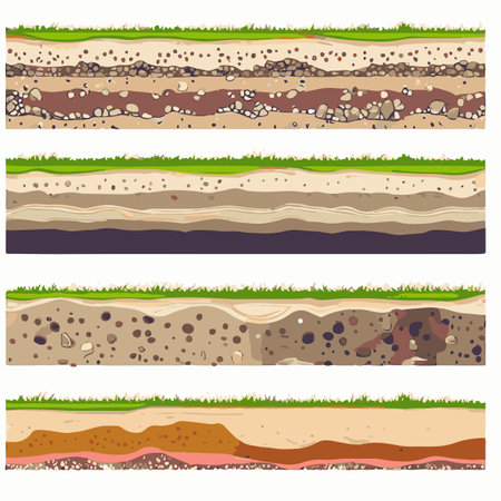 Soil layers with green grass and soil layers. Vector illustration.のイラスト素材